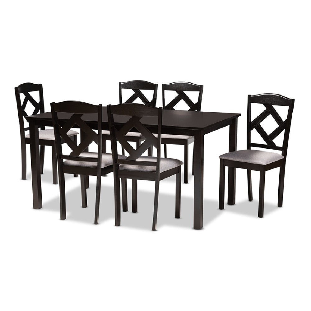 Baxton Studio Ruth Modern Transitional Grey Fabric Upholstered and Dark Brown Finished Wood 7-Piece Dining Set
