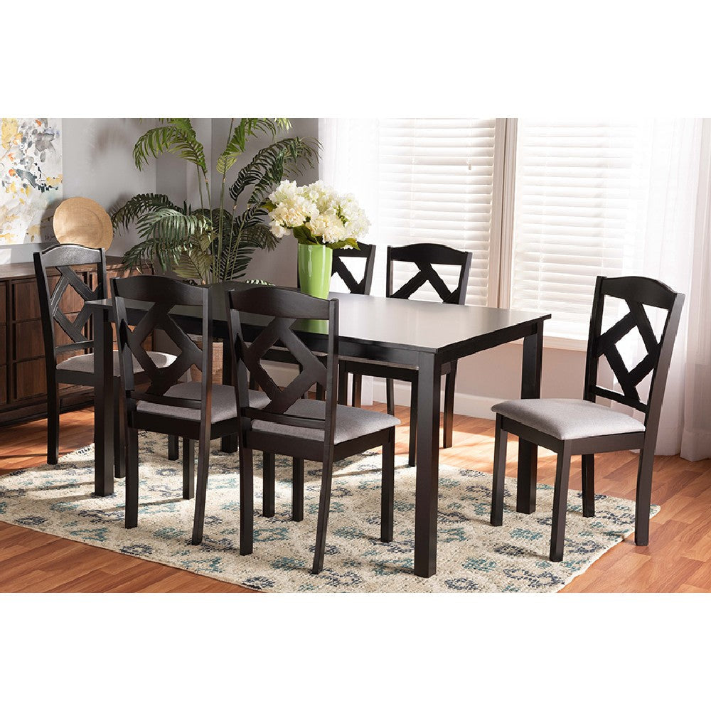 Baxton Studio Ruth Modern Transitional Grey Fabric Upholstered and Dark Brown Finished Wood 7-Piece Dining Set