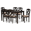 Baxton Studio Ruth Sand Fabric Upholstered and Dark Brown Finished Wood 7-Piece Dining Set WHI-Ruth-Sand-Dark-Brown-7PC-Dining-Set