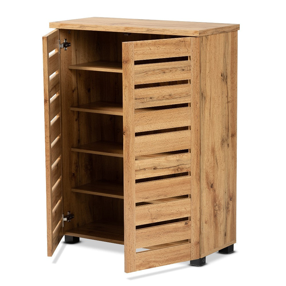 Baxton Studio Adalwin Modern and Contemporary Oak Brown Finished Wood 2-Door Shoe Storage Cabinet WHI-SC863522-Wotan-Oak