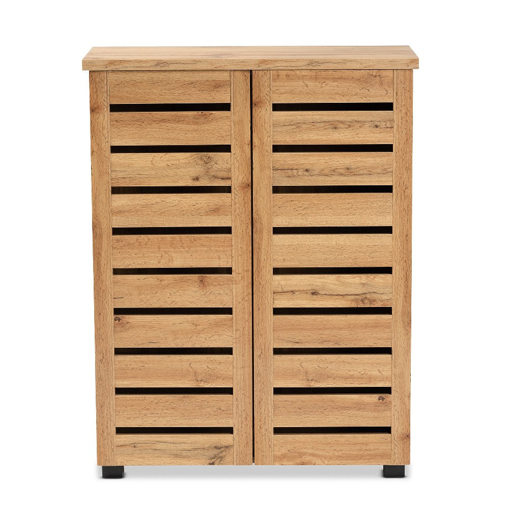 Baxton Studio Adalwin Modern and Contemporary Oak Brown Finished Wood 2-Door Shoe Storage Cabinet WHI-SC863522-Wotan-Oak