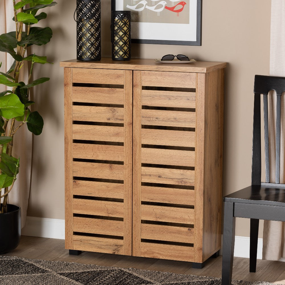 Baxton Studio Adalwin Modern and Contemporary Oak Brown Finished Wood 2-Door Shoe Storage Cabinet WHI-SC863522-Wotan-Oak