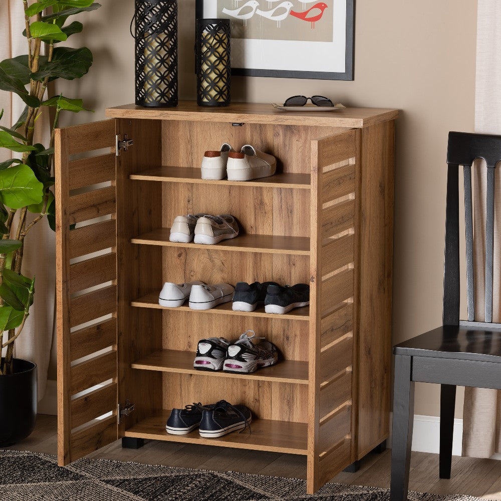 Baxton Studio Adalwin Modern and Contemporary Oak Brown Finished Wood 2-Door Shoe Storage Cabinet