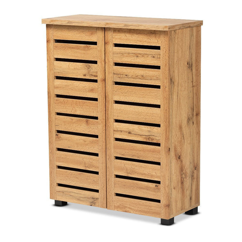 Baxton Studio Adalwin Modern and Contemporary Oak Brown Finished Wood 2-Door Shoe Storage Cabinet WHI-SC863522-Wotan-Oak