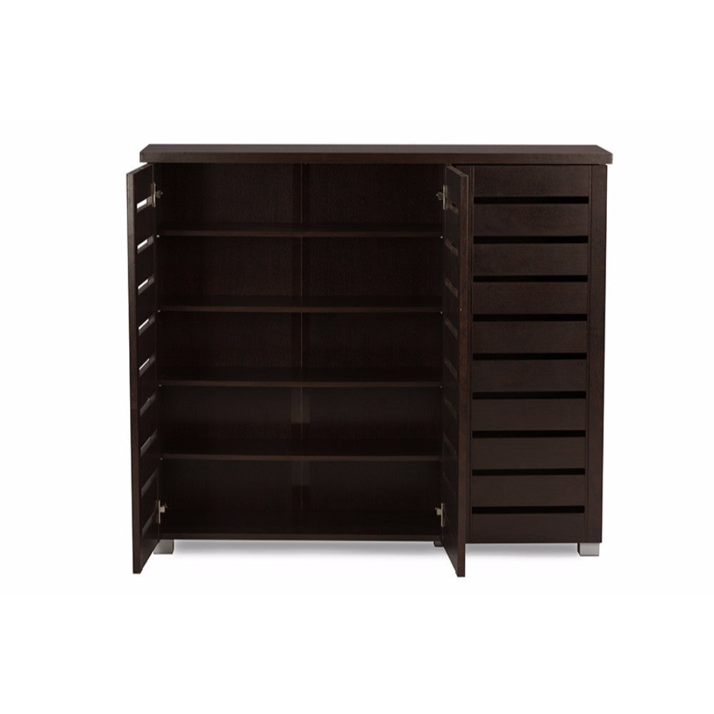 Baxton Studio Adalwin Modern and Contemporary 3-Door Dark Brown Wooden Entryway Shoes Storage Cabinet