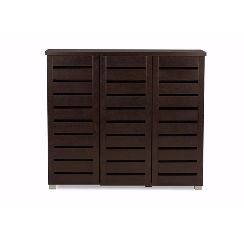 Baxton Studio Adalwin Modern and Contemporary 3-Door Dark Brown Wooden Entryway Shoes Storage Cabinet