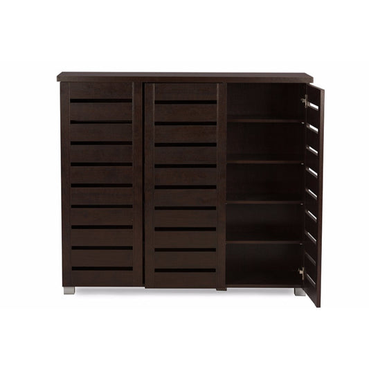 Baxton Studio Adalwin Modern and Contemporary 3-Door Dark Brown Wooden Entryway Shoes Storage Cabinet
