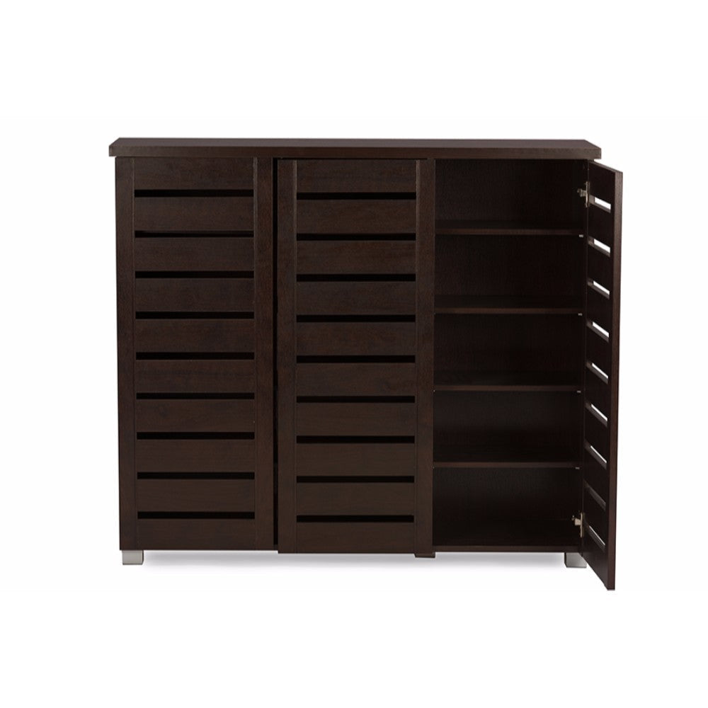 Baxton Studio Adalwin Modern and Contemporary 3-Door Dark Brown Wooden Entryway Shoes Storage Cabinet