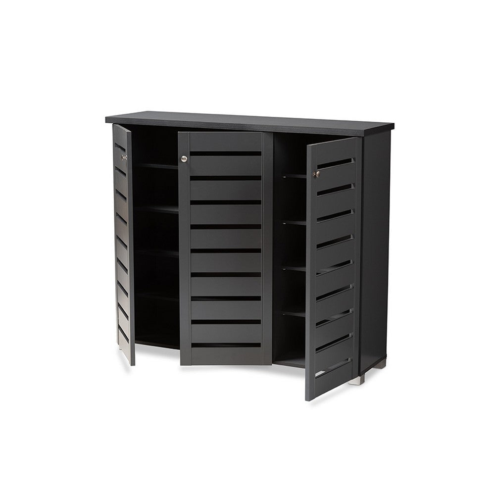 Baxton Studio Adalwin Modern and Contemporary Dark Gray 3-Door Wooden Entryway Shoe Storage Cabinet
