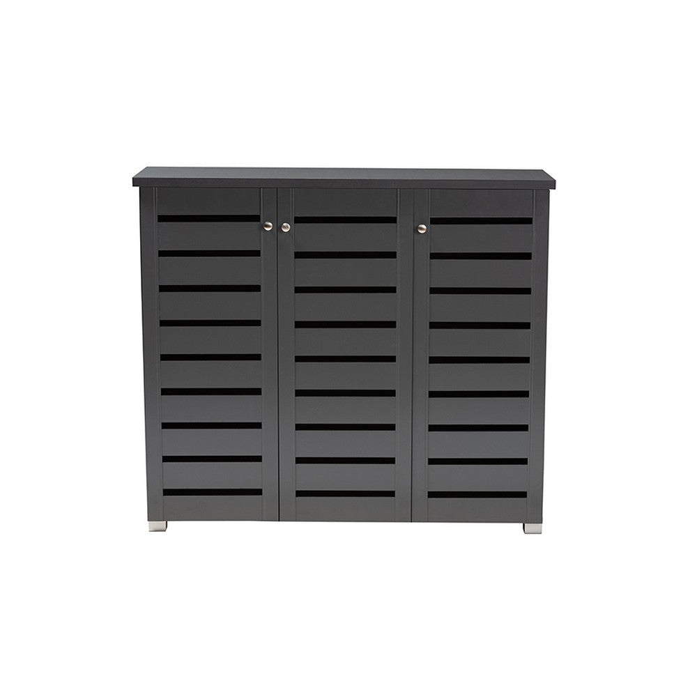 Baxton Studio Adalwin Modern and Contemporary Dark Gray 3-Door Wooden Entryway Shoe Storage Cabinet