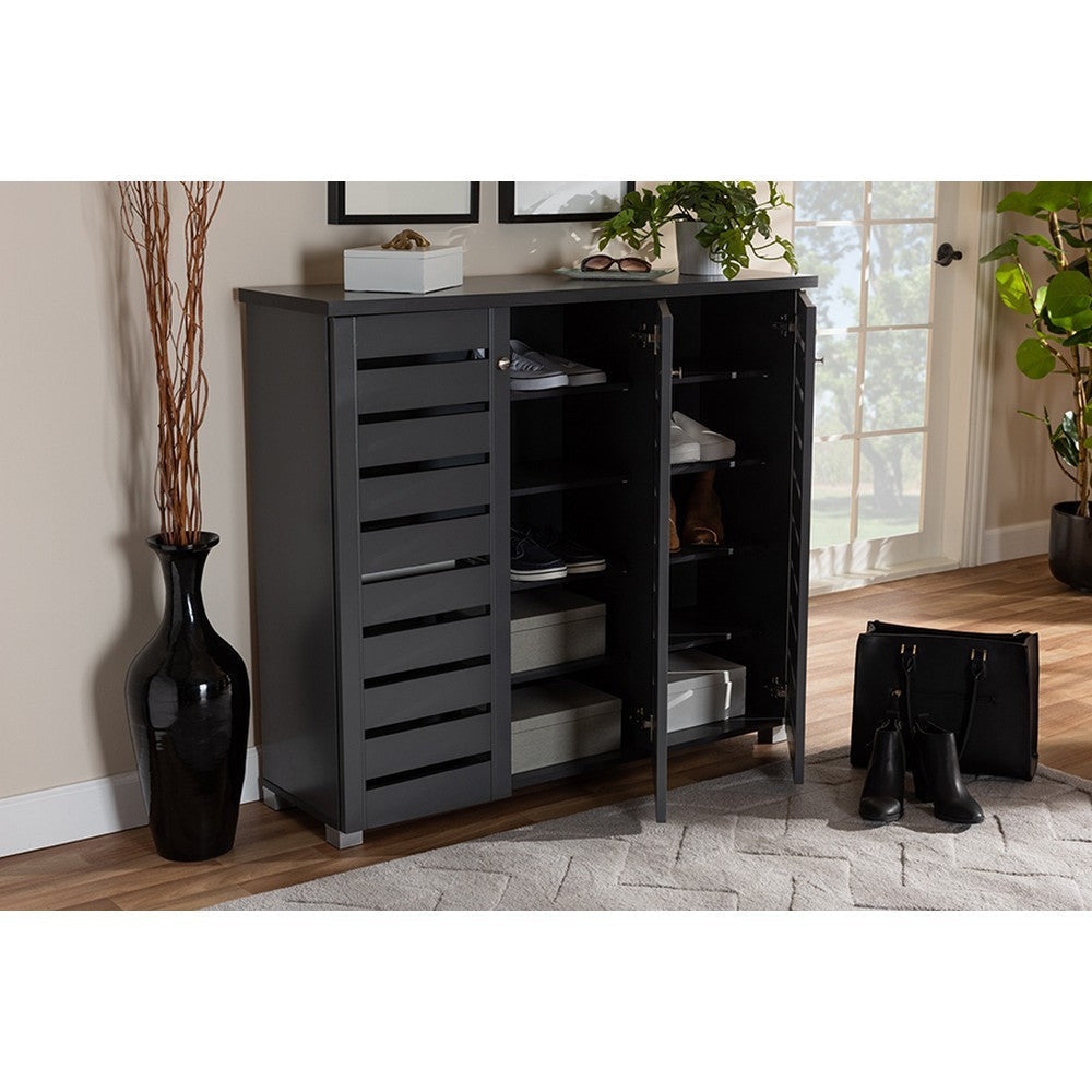 Baxton Studio Adalwin Modern and Contemporary Dark Gray 3-Door Wooden Entryway Shoe Storage Cabinet