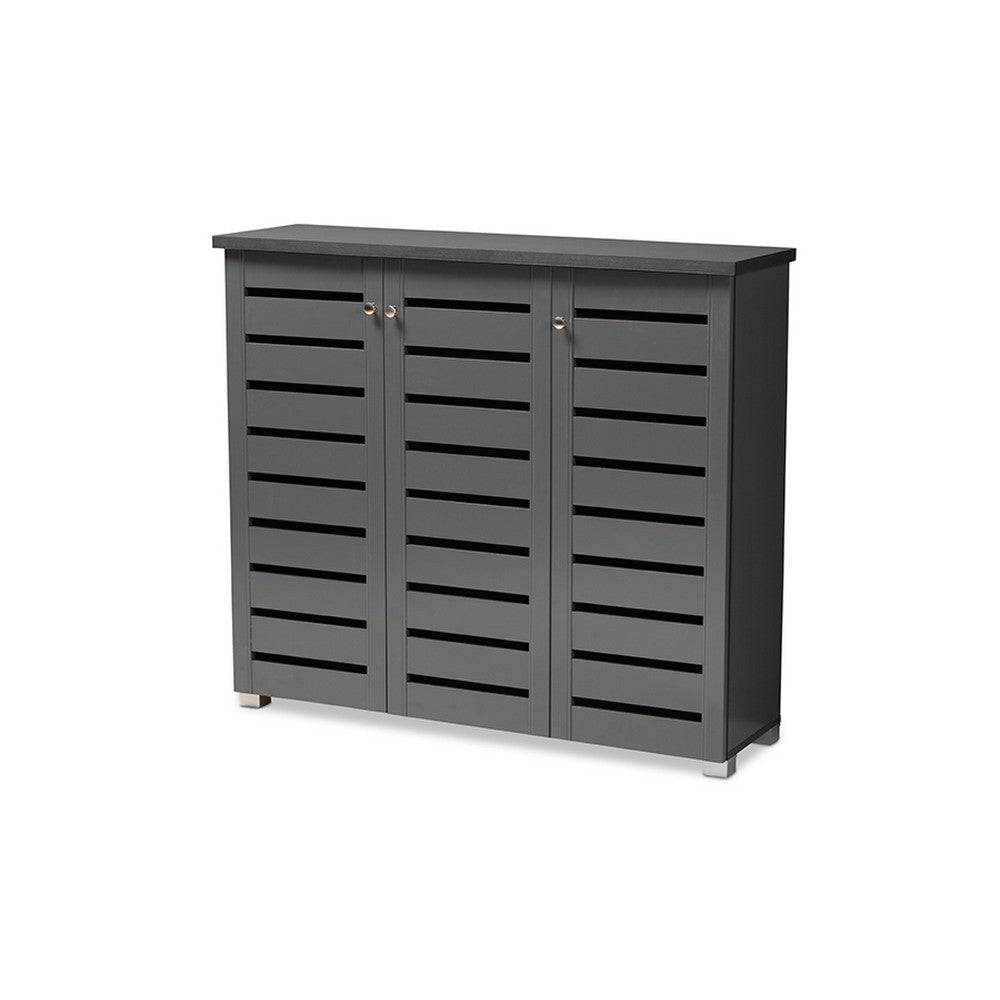 Baxton Studio Adalwin Modern and Contemporary Dark Gray 3-Door Wooden Entryway Shoe Storage Cabinet