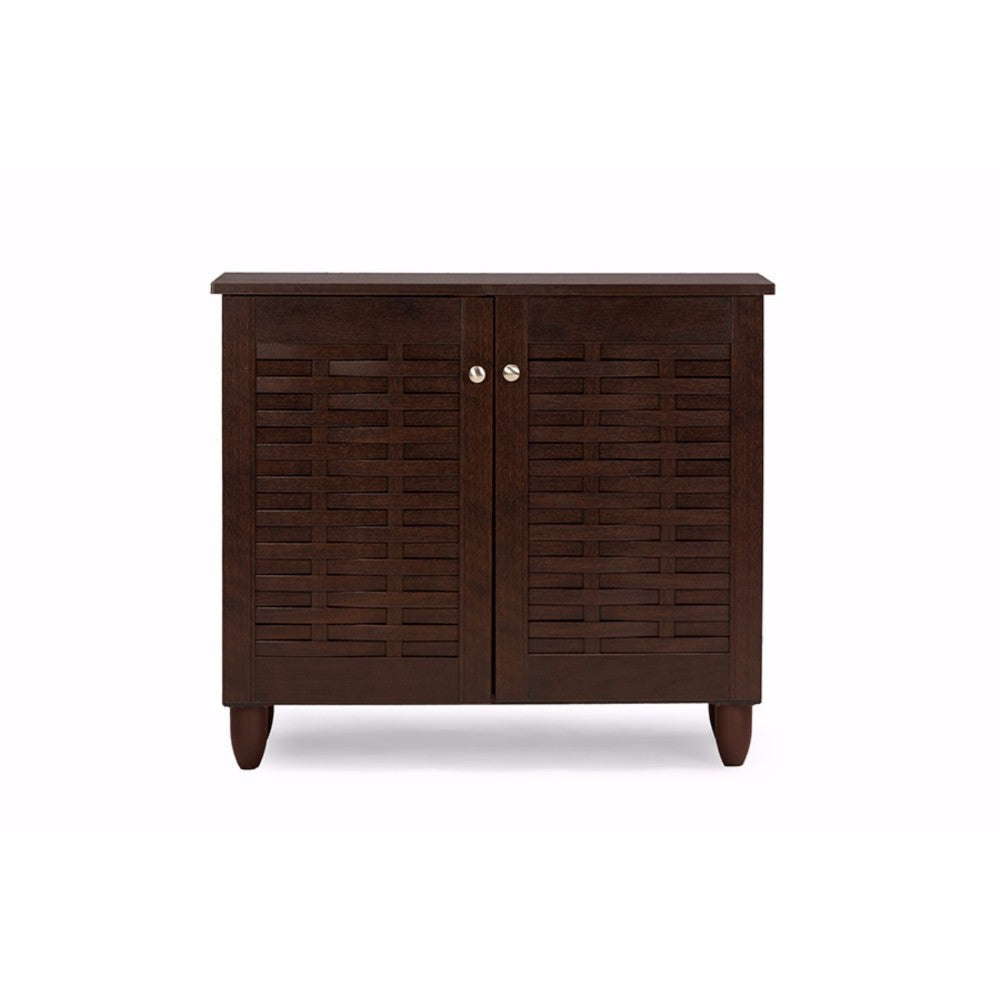 Baxton Studio Winda Modern and Contemporary 2-Door Dark Brown Wooden Entryway Shoes Storage Cabinet