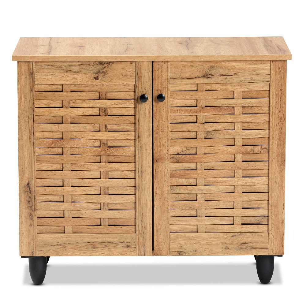 Baxton Studio Winda Modern and Contemporary Oak Brown Finished Wood 2-Door Shoe Cabinet WHI-SC864572-B-Wotan-Oak