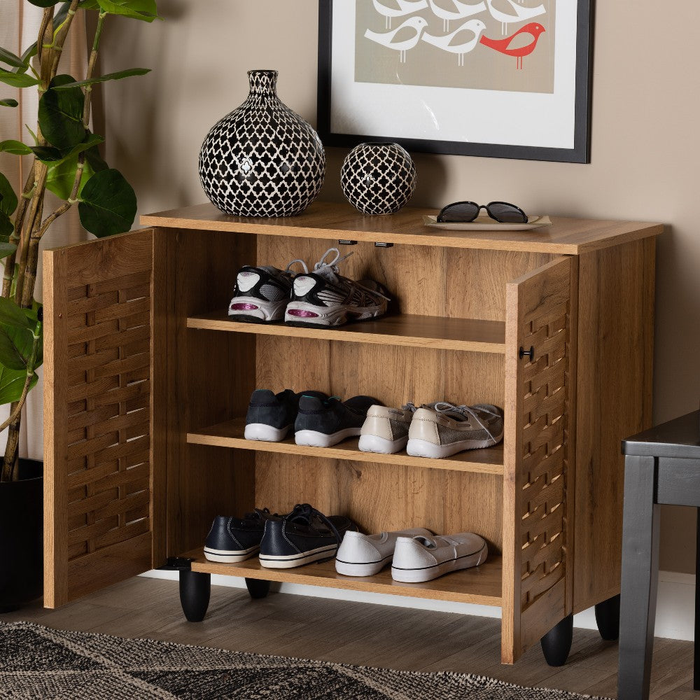 Baxton Studio Winda Modern and Contemporary Oak Brown Finished Wood 2-Door Shoe Cabinet