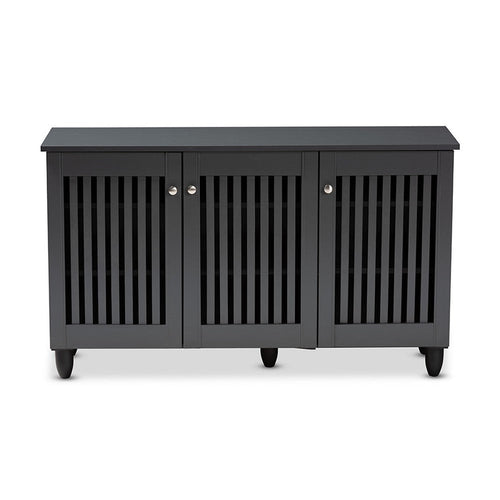 Baxton Studio Fernanda Modern and Contemporary Dark Gray 3-Door Wooden Entryway Shoe Storage Wide Cabinet