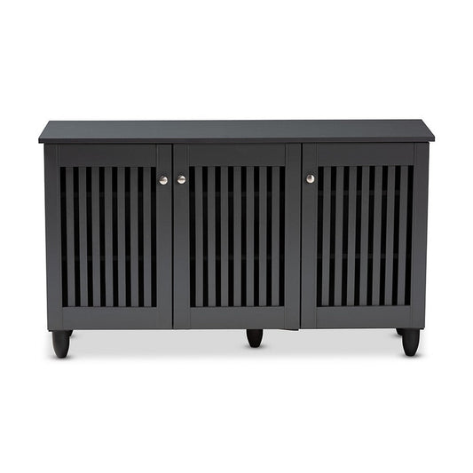 Baxton Studio Fernanda Modern and Contemporary Dark Gray 3-Door Wooden Entryway Shoe Storage Wide Cabinet