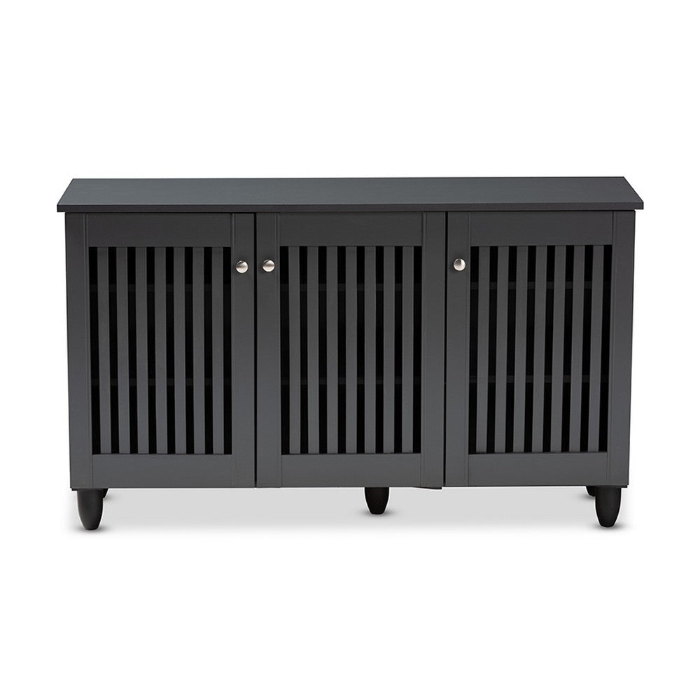 Baxton Studio Fernanda Modern and Contemporary Dark Gray 3-Door Wooden Entryway Shoe Storage Wide Cabinet