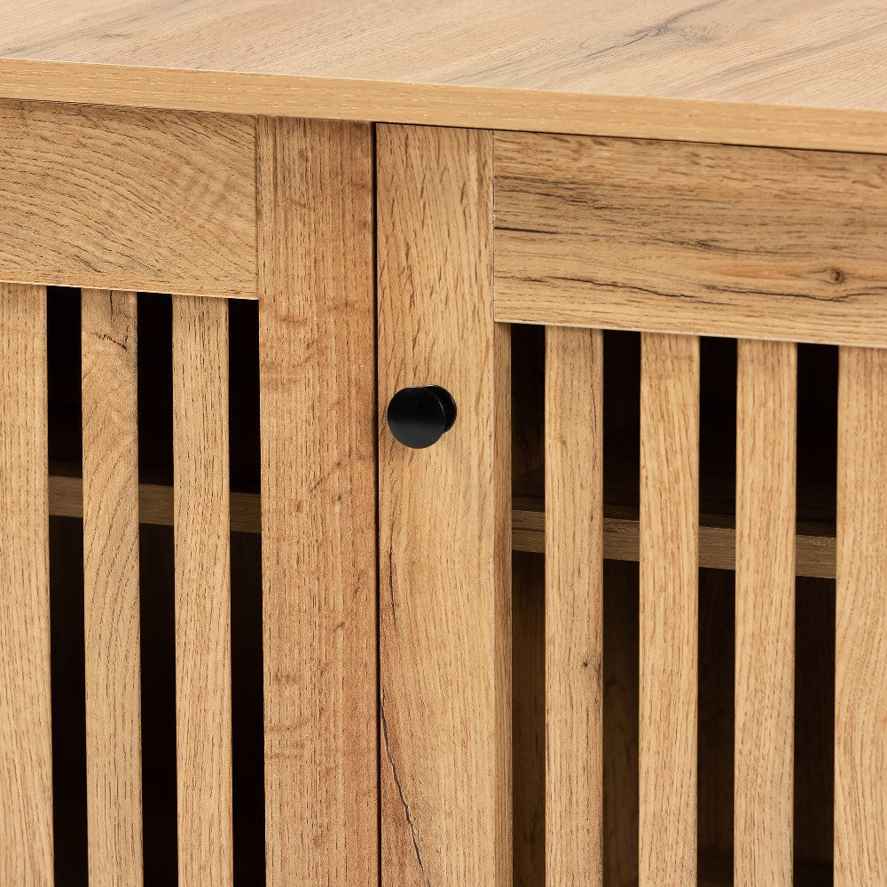 Baxton Studio Fernanda Modern and Contemporary Oak Brown Finished Wood 3-Door Shoe Cabinet WHI-SC864573-A-Wotan-Oak