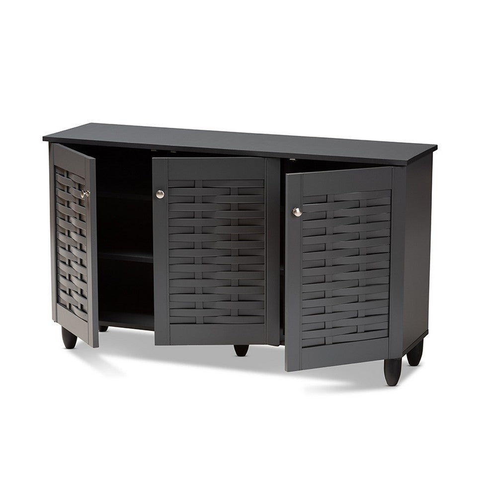 Baxton Studio Winda Modern and Contemporary Dark Gray 3-Door Wooden Entryway Shoe Storage Cabinet