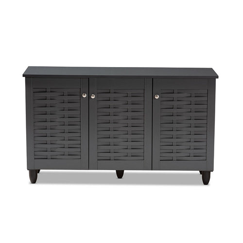 Baxton Studio Winda Modern and Contemporary Dark Gray 3-Door Wooden Entryway Shoe Storage Cabinet