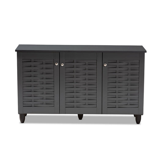 Baxton Studio Winda Modern and Contemporary Dark Gray 3-Door Wooden Entryway Shoe Storage Cabinet