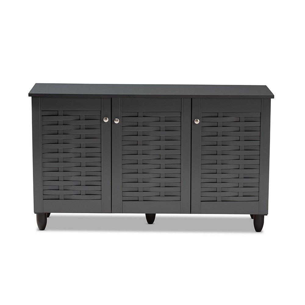 Baxton Studio Winda Modern and Contemporary Dark Gray 3-Door Wooden Entryway Shoe Storage Cabinet