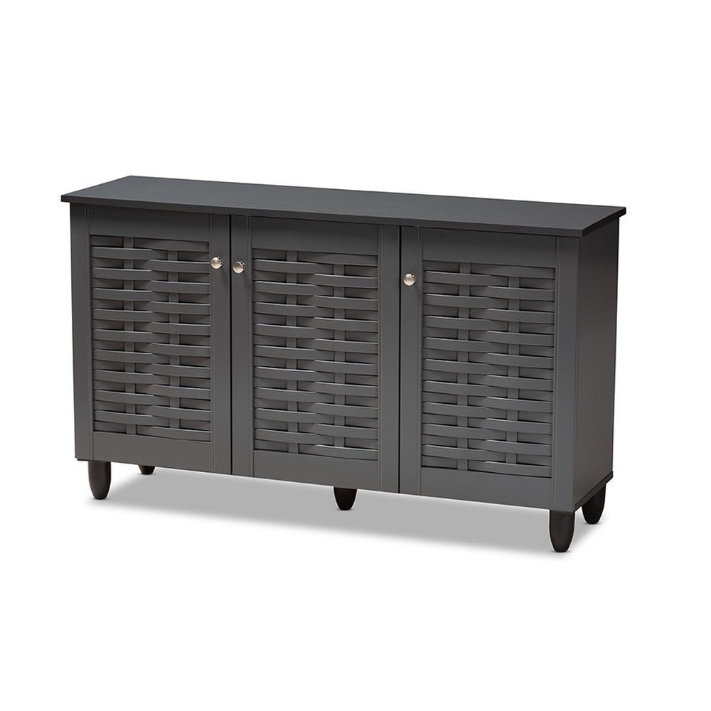 Baxton Studio Winda Modern and Contemporary Dark Gray 3-Door Wooden Entryway Shoe Storage Cabinet