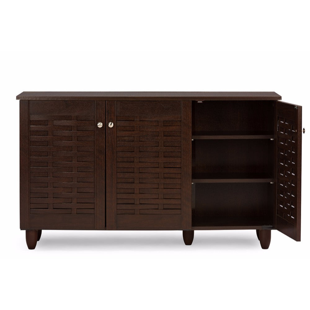Baxton Studio Winda Modern and Contemporary 3-Door Dark Brown Wooden Entryway Shoes Storage Cabinet