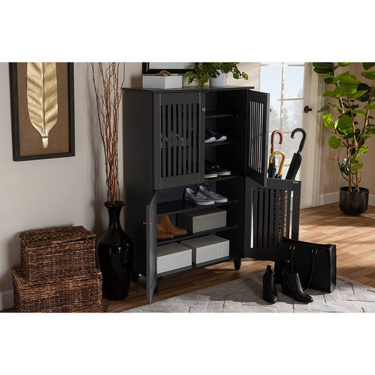 Baxton Studio Fernanda Modern and Contemporary Dark Gray 4-Door Wooden Entryway Shoe Storage Cabinet