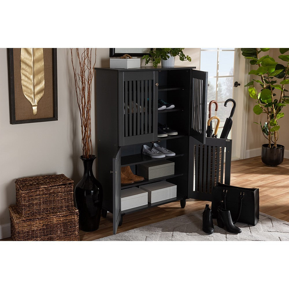 Baxton Studio Fernanda Modern and Contemporary Dark Gray 4-Door Wooden Entryway Shoe Storage Cabinet