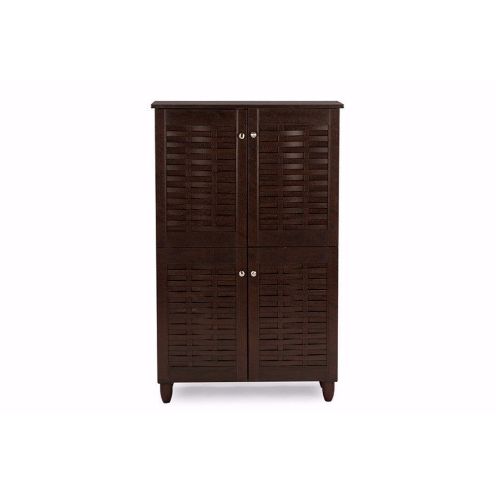 Baxton Studio Winda Modern and Contemporary 4-Door Dark Brown Wooden Entryway Shoes Storage Cabinet WHI-SC864574-B-Wenge