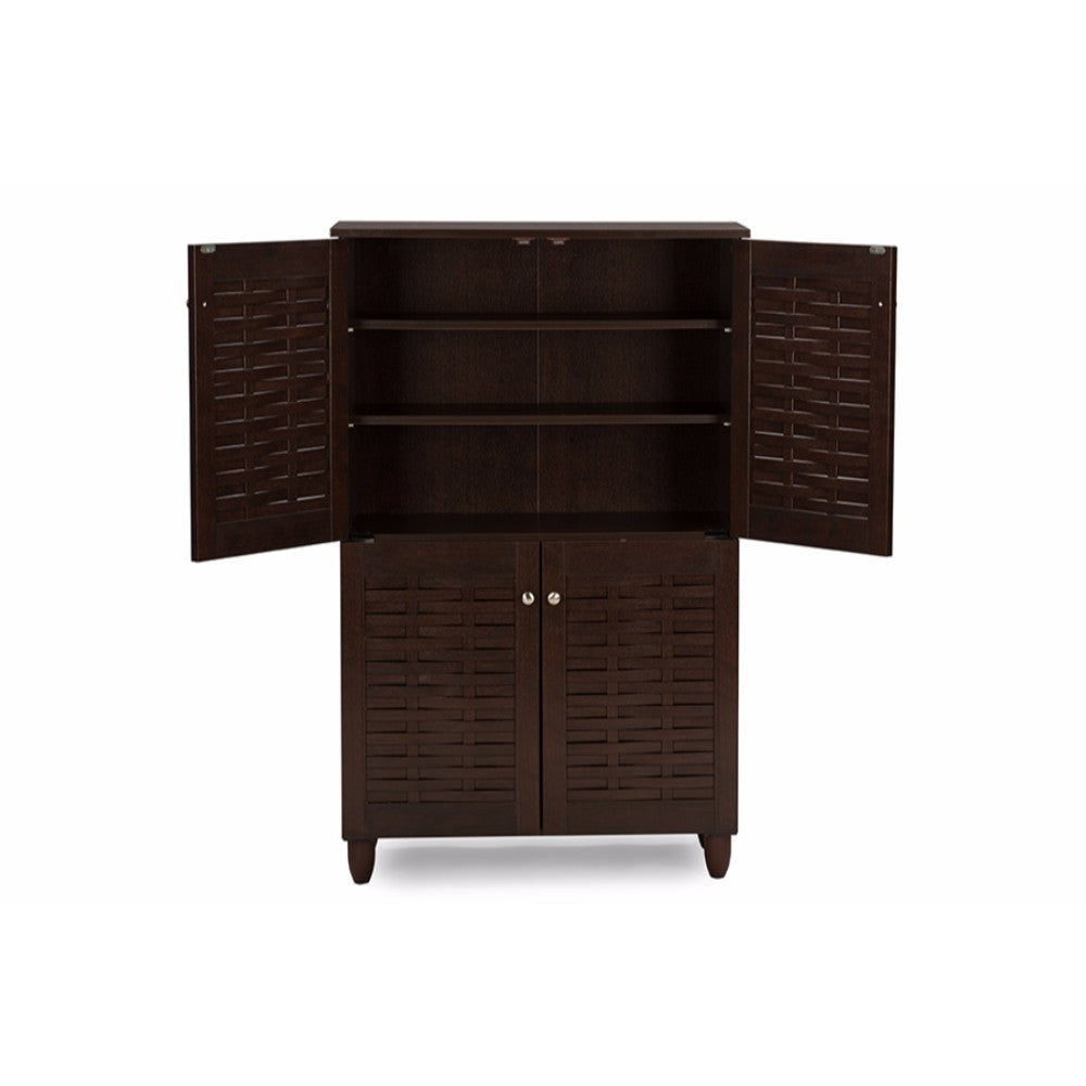 Baxton Studio Winda Modern and Contemporary 4-Door Dark Brown Wooden Entryway Shoes Storage Cabinet WHI-SC864574-B-Wenge