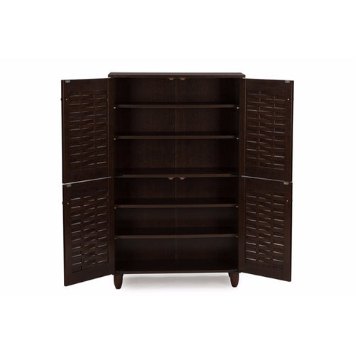 Baxton Studio Winda Modern and Contemporary 4-Door Dark Brown Wooden Entryway Shoes Storage Cabinet