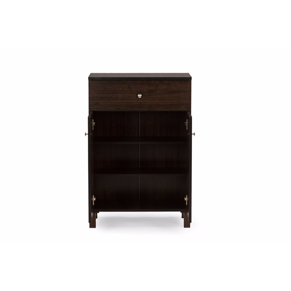 Baxton Studio Felda Dark Brown Modern Shoe Cabinet with 2 Doors and Drawer WHI-SC864598-Wenge