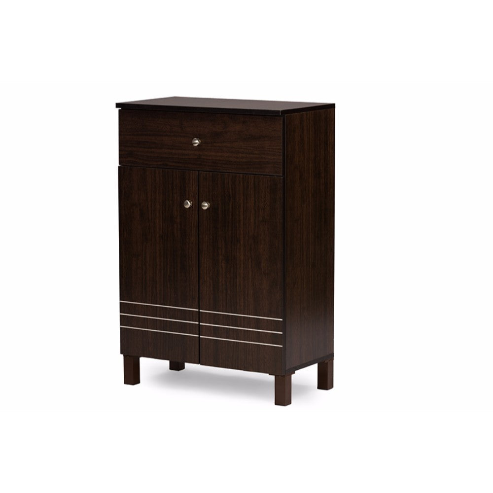 Baxton Studio Felda Dark Brown Modern Shoe Cabinet with 2 Doors and Drawer