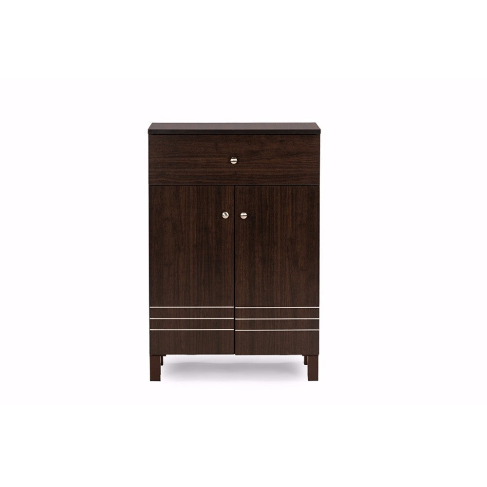 Baxton Studio Felda Dark Brown Modern Shoe Cabinet with 2 Doors and Drawer WHI-SC864598-Wenge