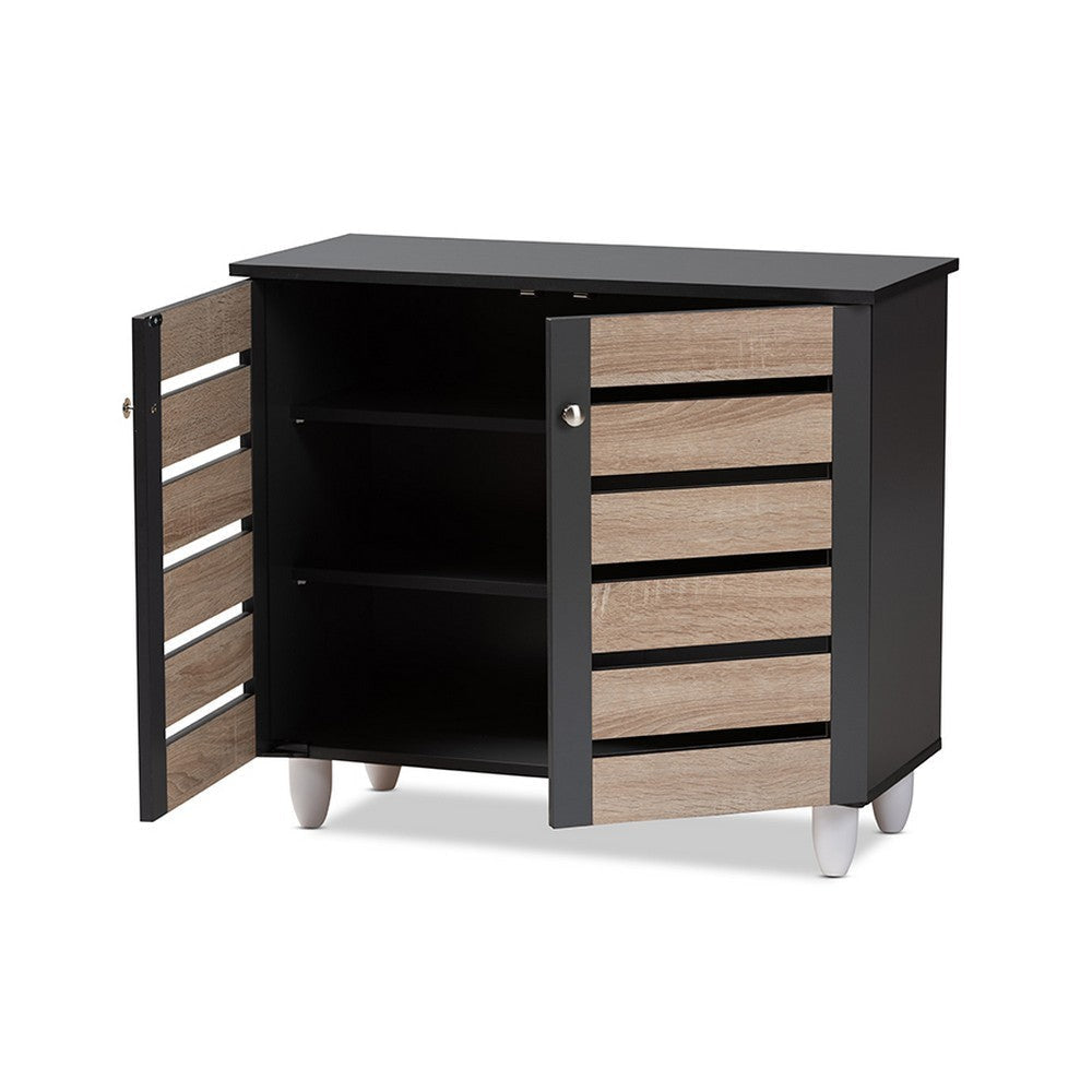 Baxton Studio Gisela Modern and Contemporary Two-Tone Oak and Dark Gray 2-Door Shoe Storage Cabinet