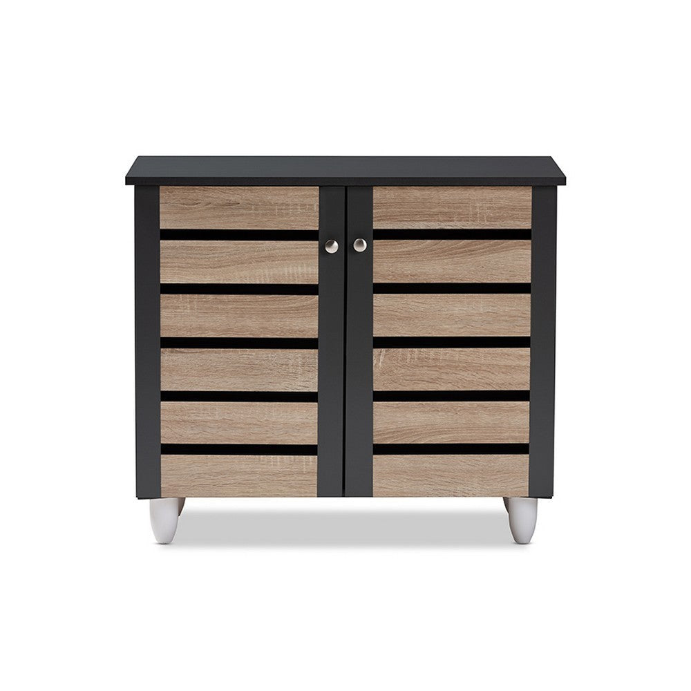 Baxton Studio Gisela Modern and Contemporary Two-Tone Oak and Dark Gray 2-Door Shoe Storage Cabinet