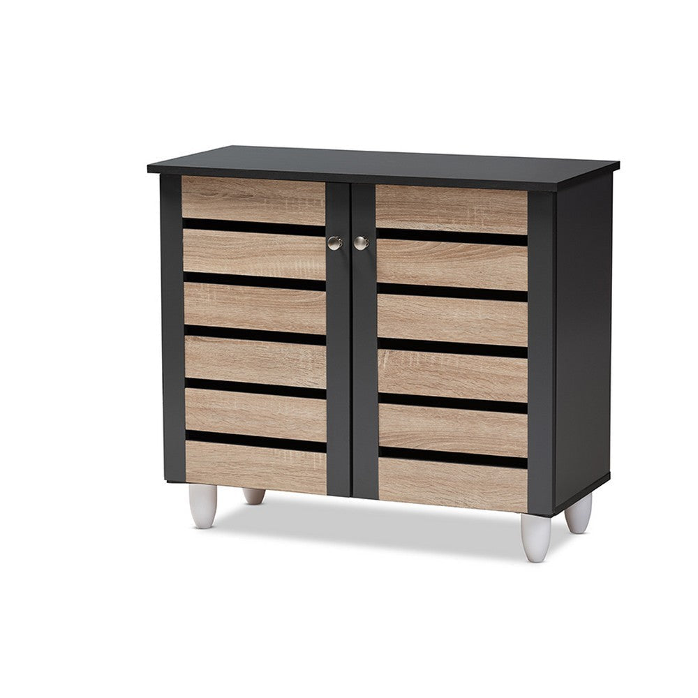 Baxton Studio Gisela Modern and Contemporary Two-Tone Oak and Dark Gray 2-Door Shoe Storage Cabinet