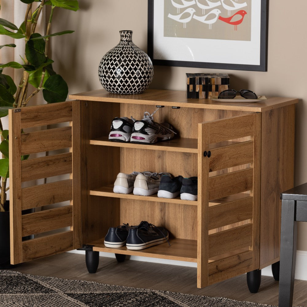 Baxton Studio Gisela Modern and Contemporary Oak Brown Finished Wood 2-Door Shoe Storage Cabinet
