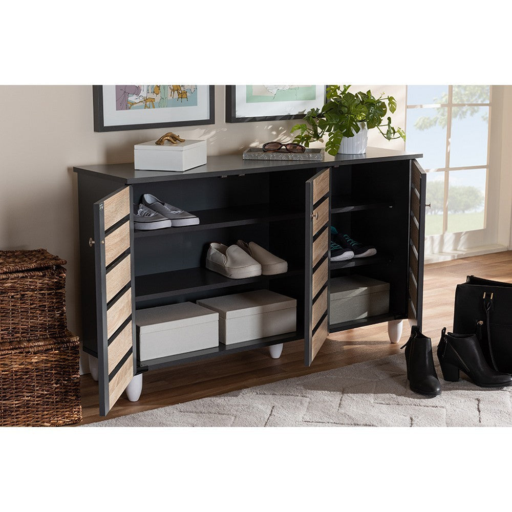 Baxton Studio Gisela Modern and Contemporary Two-Tone Oak and Dark Gray 3-Door Shoe Storage Cabinet