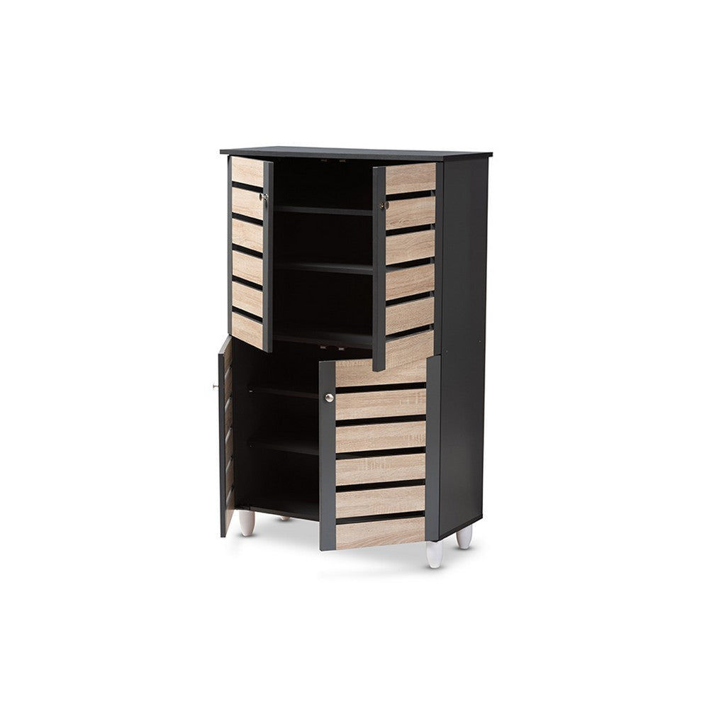 Baxton Studio Gisela Modern and Contemporary Two-Tone Oak and Dark Gray 4-Door Shoe Storage Cabinet