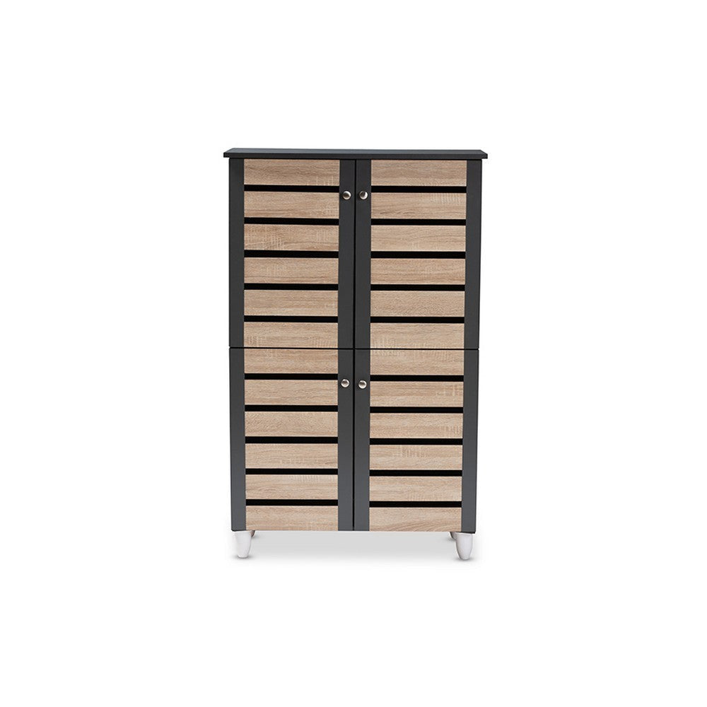 Baxton Studio Gisela Modern and Contemporary Two-Tone Oak and Dark Gray 4-Door Shoe Storage Cabinet