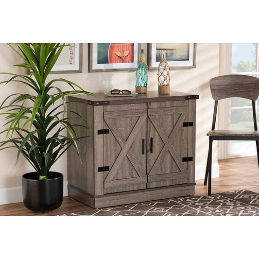 Baxton Studio Wayne Modern Contemporary Farmhouse Oak Brown Finished Wood 2-Door Shoe Storage Cabinet