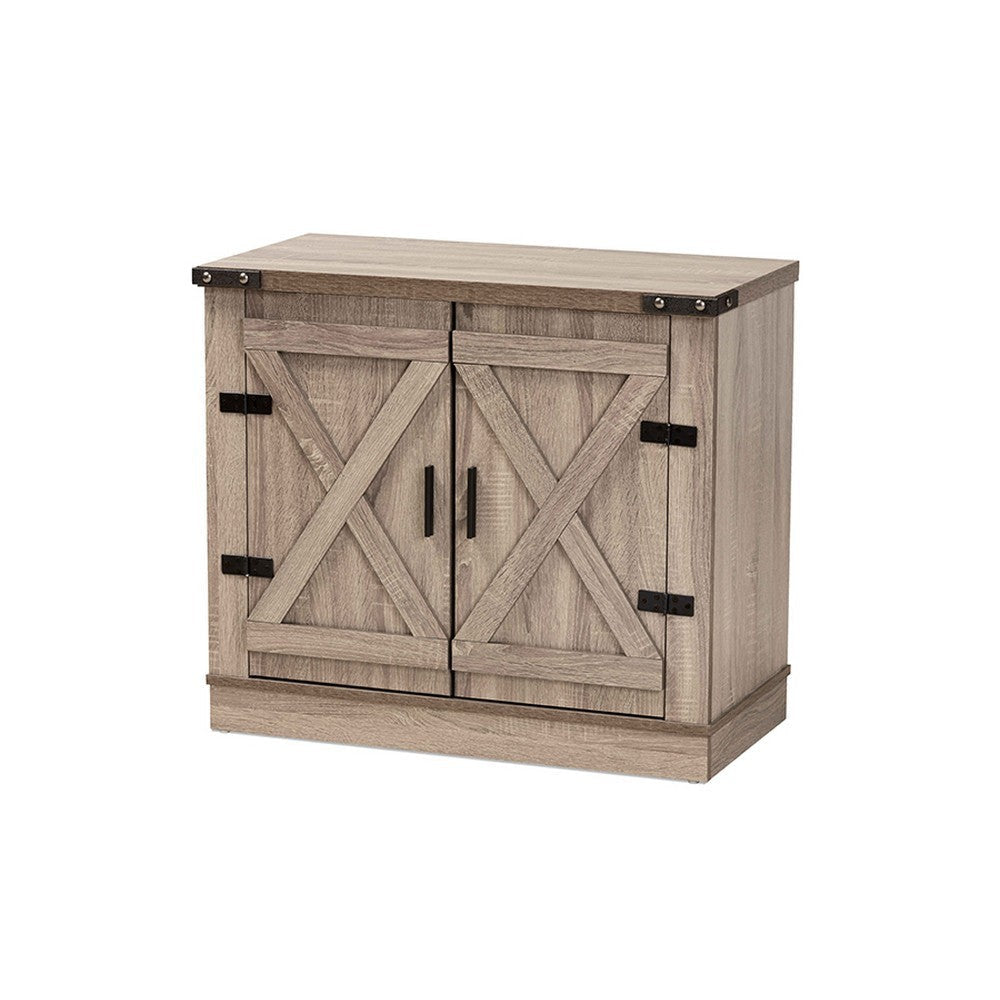 Baxton Studio Wayne Modern Contemporary Farmhouse Oak Brown Finished Wood 2-Door Shoe Storage Cabinet WHI-SC910041-2-Oak-Shoe-Cabinet