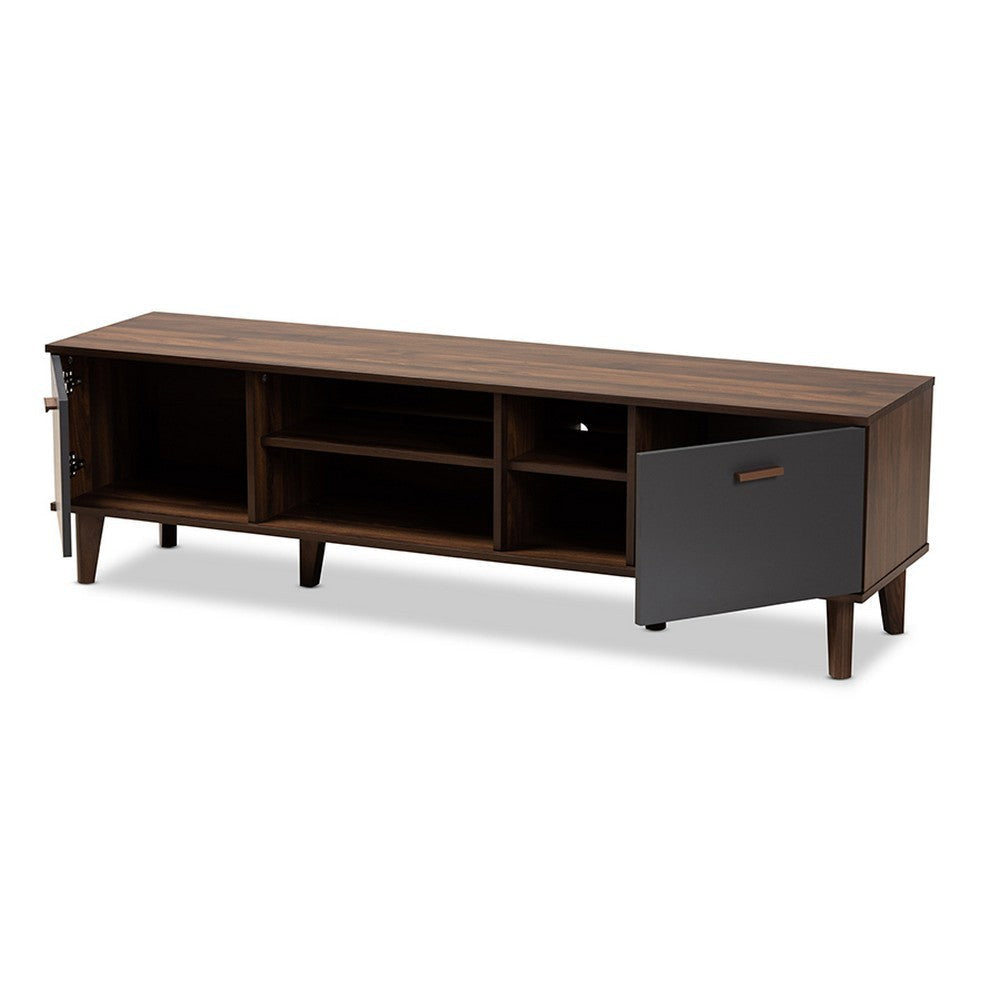 Baxton Studio Moina Mid-Century Modern Two-Tone Walnut Brown and Grey Finished Wood TV Stand WHI-SE-TV90810WI-Columbia-Dark-Grey-TV-Stand