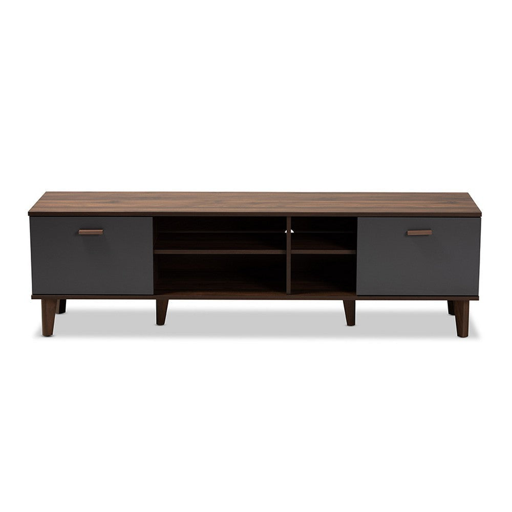 Baxton Studio Moina Mid-Century Modern Two-Tone Walnut Brown and Grey Finished Wood TV Stand WHI-SE-TV90810WI-Columbia-Dark-Grey-TV-Stand