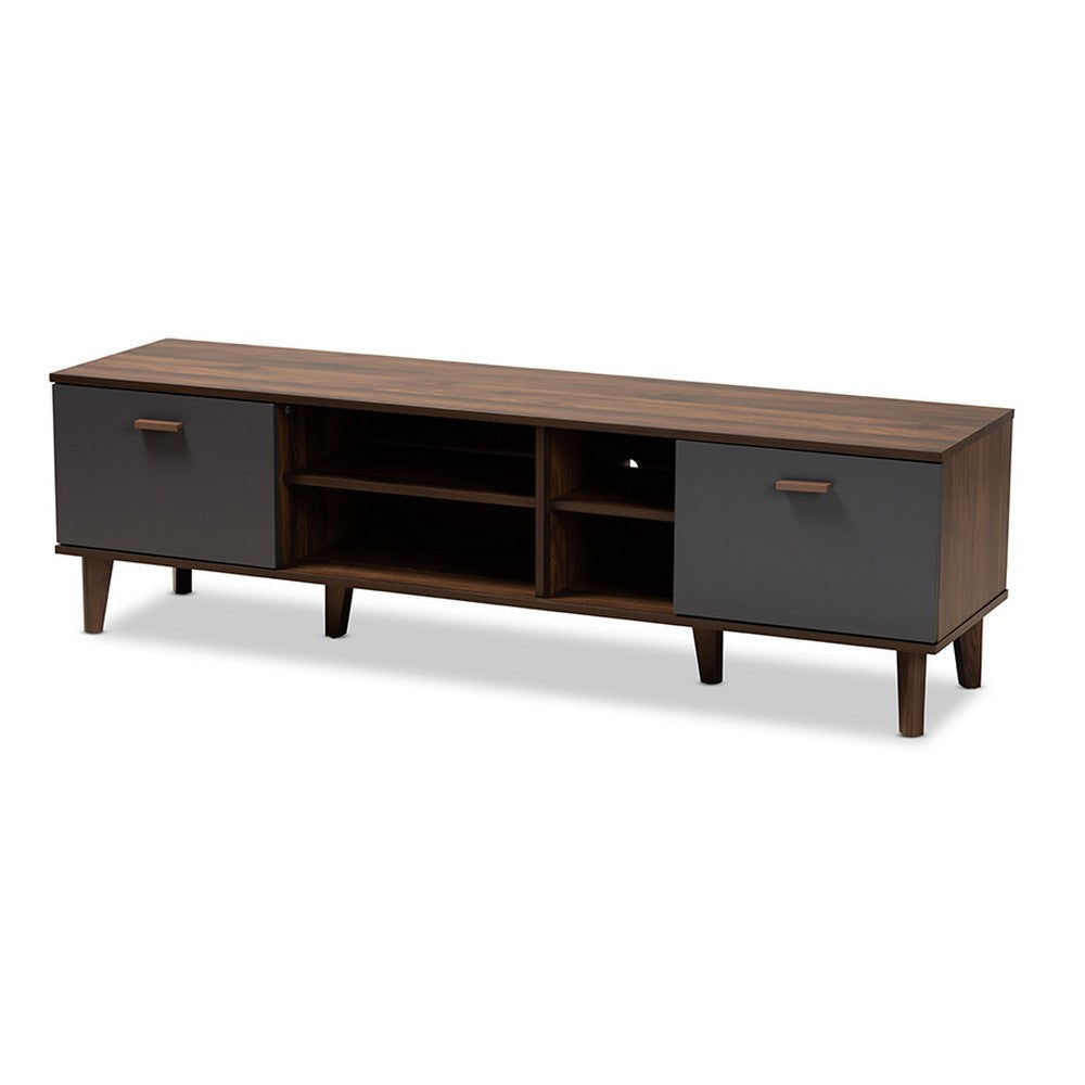 Baxton Studio Moina Mid-Century Modern Two-Tone Walnut Brown and Grey Finished Wood TV Stand WHI-SE-TV90810WI-Columbia-Dark-Grey-TV-Stand