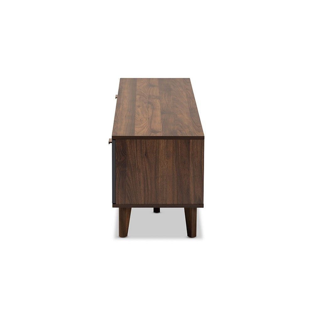 Baxton Studio Moina Mid-Century Modern Two-Tone Walnut Brown and Grey Finished Wood TV Stand WHI-SE-TV90810WI-Columbia-Dark-Grey-TV-Stand